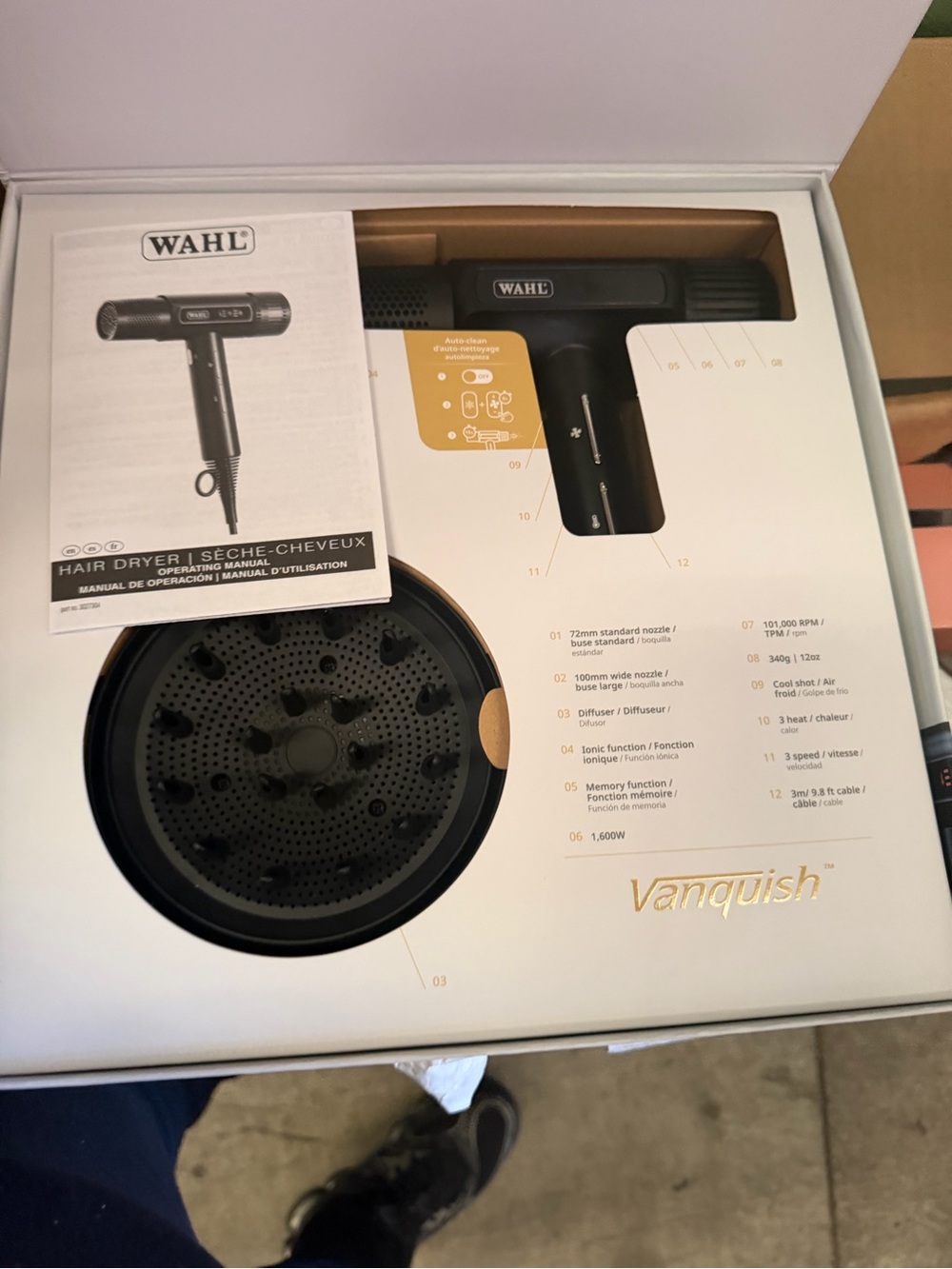 Wahl Vanquish Hair Dryer in Black with Gold Accents